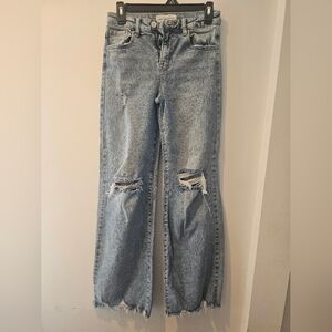 Risen Distressed Straight Leg Jeans Raw Hem High Rise Size 3
